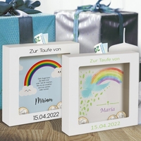 3D-Bilderrahmen zur Taufe - Regenbogen mit Personalisierung