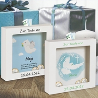 3D-Bilderrahmen zur Taufe - Taube mit Personalisierung