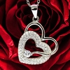 Doppelherz Halskette mit Strass 925er Silber
