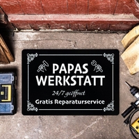 Fußmatte - Papas Werkstatt Schild - schwarz
