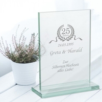 Glaspokal zur Silberhochzeit mit Gravur
