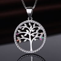 Halskette - Lebensbaum mit bunten Steinchen 925er Silber