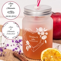 Henkelglas mit Trinkhalm - Romantik mit Personalisierung