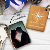 Holz-Schlüsselanhänger - Koordinaten mit Wunschfoto