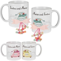 Tassen Set - Hochzeitsauto mit Namen
