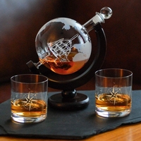 Whiskyset Globus mit Glas - Gold
