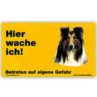 Warnschild "Hier wache ich!" Größe 17 x 10 cm,  gelb