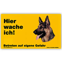 Warnschild "Hier wache ich!" Größe 17 x 10 cm,  gelb