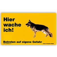 Warnschild "Hier wache ich!" Größe 17 x 10 cm,  gelb