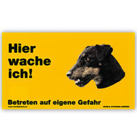 Warnschild "Hier wache ich!" Größe 17 x 10 cm,  gelb