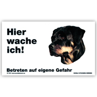 Warnschild "Hier wache ich!" Größe 17x10 cm,  weiß