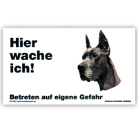 Warnschild "Hier wache ich!" Größe 17x10 cm,  weiß