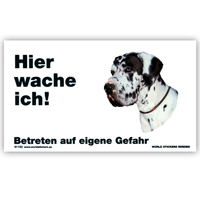 Warnschild "Hier wache ich!" Größe 17x10 cm,  weiß