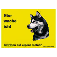 Warnschild "Hier wache ich!" Größe 28 x 20 cm,  gelb