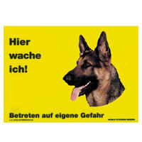 Warnschild "Hier wache ich!" Größe 28 x 20 cm,  gelb
