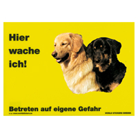 Warnschild "Hier wache ich!" Größe 28 x 20 cm,  gelb