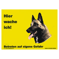 Warnschild "Hier wache ich!" Größe 28 x 20 cm,  gelb