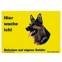 Warnschild "Hier wache ich!" Größe 28 x 20 cm,  gelb