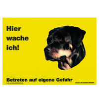 Warnschild "Hier wache ich!" Größe 28 x 20 cm,  gelb