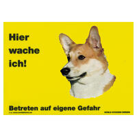 Warnschild "Hier wache ich!" Größe 28 x 20 cm,  gelb