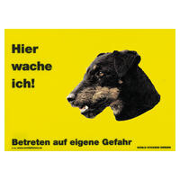 Warnschild "Hier wache ich!" Größe 28 x 20 cm,  gelb