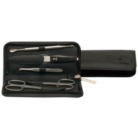 Windrose Nappa Manicure Set groß aus Leder mit Bestückungen,  Schwarz