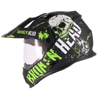 Broken Head Endurohelm Mit Sonnenblende Bone Crusher Grün (Größe S & M)
