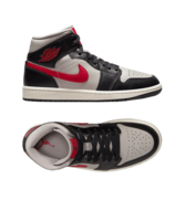 Jordan Air 1 Mid Damen Schwarz Rot Grau F060