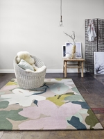 Esprit Kurzflor Teppich aus Wolle Bloom rosa grün beige