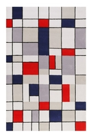 Esprit Kurzflor Teppich aus Wolle Buttons grau rot blau