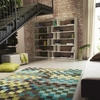 Esprit Kurzflor Teppich aus Wolle Pixel grün blau taupe
