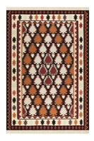 Kelim Teppich Rot Orange Hellblau aus Wolle Unikat 