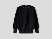 Benetton,  Auf Zwei Arten Tragbarer Pullover Aus 100% Baumwolle,  taglia S,  Schwarz,  Kinder