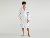 Benetton,  Bademantel Unisex Mit All-over-logos,  taglia S,  Weiss,  Herren