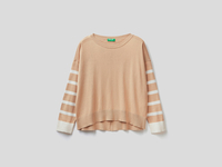 Benetton,  Beiger Pullover Mit Schlitz Am Rücken,  taglia XL,  Beige,  Damen