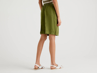 Benetton,  Bermuda Aus 100% Leinen,  taglia XS,  Militärgrün,  Damen