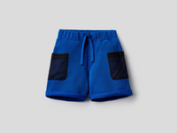 Benetton,  Bermuda Aus Sweatstoff Mit Taschen Aus Netzstoff,  taglia 98,  Verkehrsblau,  Kinder