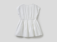 Benetton,  Besticktes Kleid Aus Reiner Baumwolle,  taglia XS,  Weiss,  Kinder
