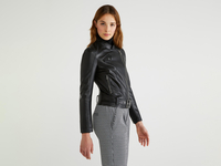 Benetton,  Bikerjacke Mit Ledereffekt,  taglia 46,  Schwarz,  Damen