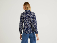 Benetton,  Blau Bluse In 100% Baumwolle Mit Floralem Print,  taglia XL,  Blau,  Damen
