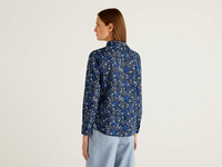 Benetton,  Blaue Bluse Aus 100% Baumwolle Mit Blumenmuster,  taglia XL,  Blau,  Damen