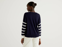 Benetton,  Blauer Pullover Mit Schlitz Am Rücken,  taglia S,  Dunkelblau,  Damen