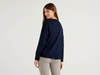 Benetton,  Blauer Pullover Mit Schlitz Am Rücken,  taglia XL,  Dunkelblau,  Damen