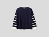 Benetton,  Blauer Pullover Mit Schlitz Am Rücken,  taglia XL,  Dunkelblau,  Damen
