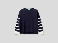 Benetton,  Blauer Pullover Mit Schlitz Am Rücken,  taglia XL,  Dunkelblau,  Damen