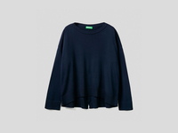 Benetton,  Blauer Pullover Mit Schlitz Am Rücken,  taglia XS,  Dunkelblau,  Damen