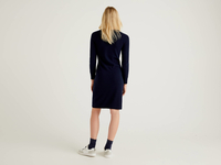Benetton,  Blaues Etuikleid Aus Strick,  taglia S,  Dunkelblau,  Damen