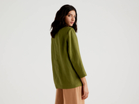 Benetton,  Blazer Aus Leinen Mit 3/4-ärmeln,  taglia 44,  Militärgrün,  Damen