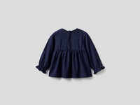Benetton,  Bluse Aus 100% Bio-baumwolle Mit Rüsche,  taglia 62,  Dunkelblau,  Kinder