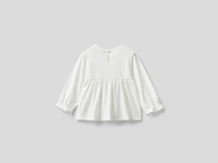 Benetton,  Bluse Aus 100% Bio-baumwolle Mit Rüsche,  taglia 82,  Cremeweiss,  Kinder